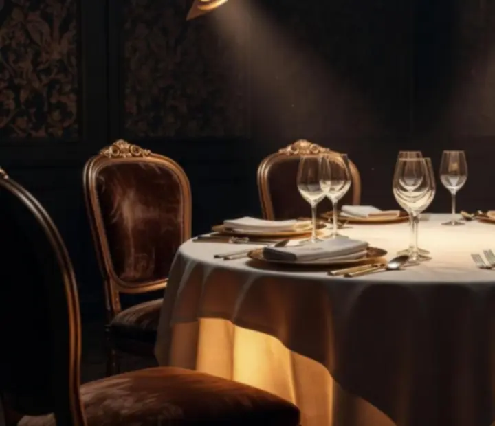 Luksusowe oświetlenie sceniczne z reflektorami skierowanymi na stoły eventowe