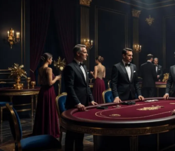 Produkcja wieczoru tematycznego z eleganckim stołem pokerowym i dramatycznym oświetleniem