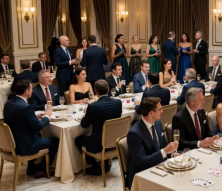 Ekskluzywne wydarzenie korporacyjne w eleganckiej przestrzeni z nastrojowym światłem